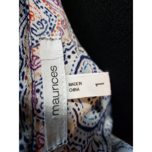 Maurices Dress Women Size X-L Blue Pink Boho Cold Shoulder Wrap Midi Belted - Picture 9 of 16